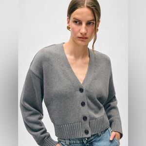 NWOT WHITE + WARREN organic cotton button cardigan in stone